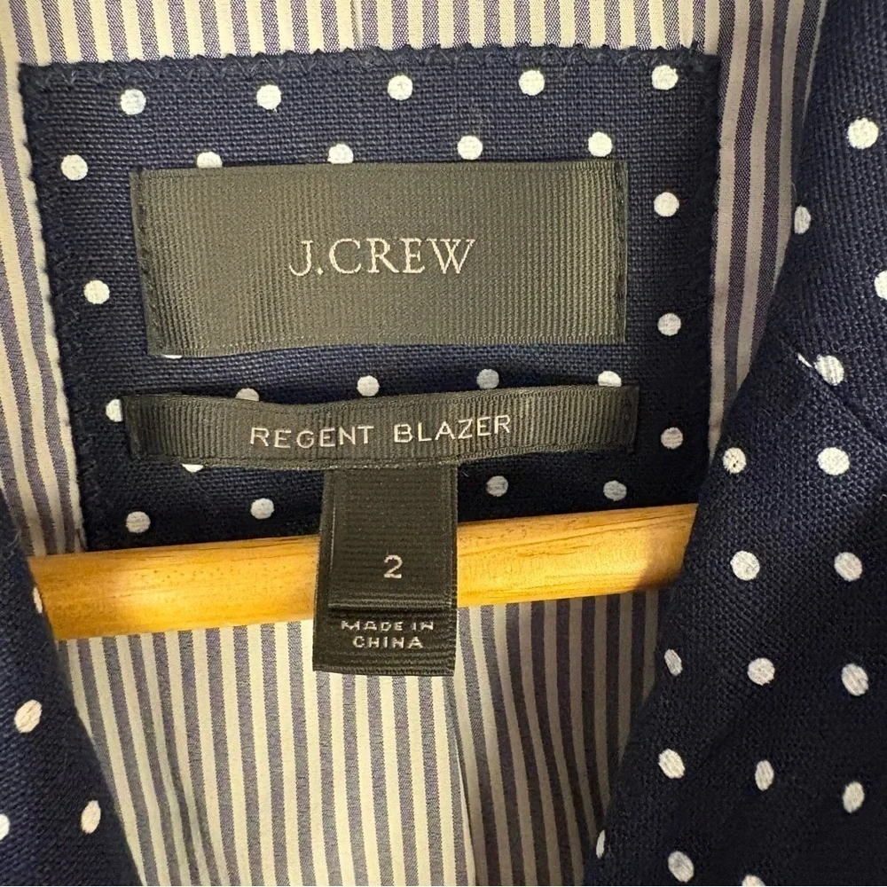 J. Crew 100% Linen Blue and White Polka Dot Regent Blazer